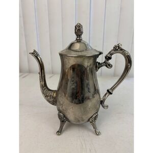 Vintage Silverplate Coffee Pot Ornate Footed Hinged Lid Gold Wash Interior 10"